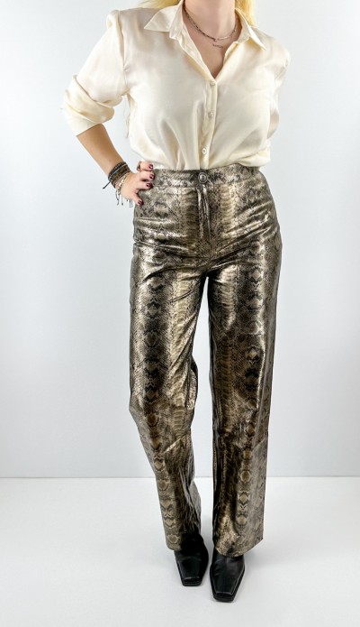 Yılan derisi desenli parlak pantolon
