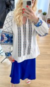 Blue embroidery detailed blouse