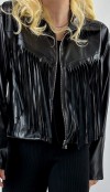 Fringed black faux leather jacket