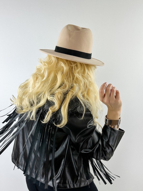 Fringed black faux leather jacket