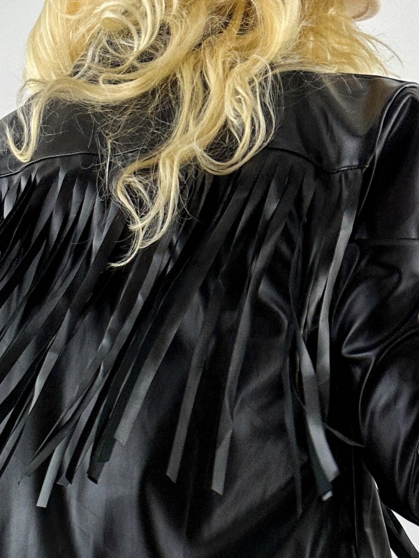 Fringed black faux leather jacket