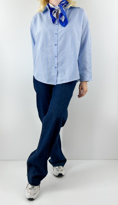 Mavi çizgili pamuklu gömlek