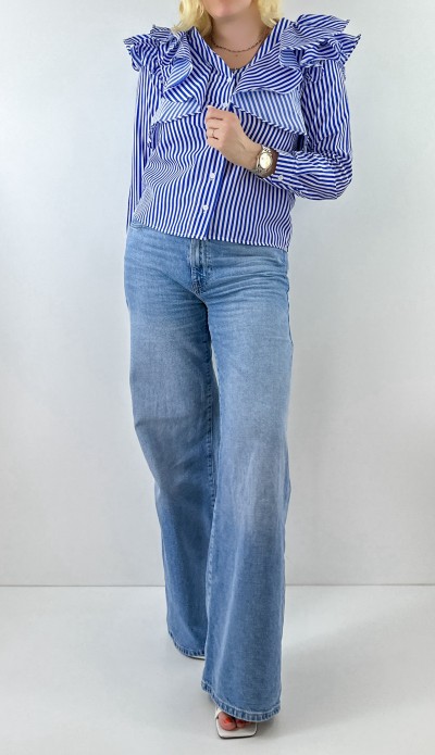 Fırfırlı mavi çizgili gömlek