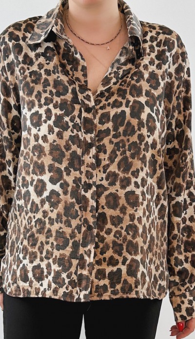 Leopar desen rahat kalıp gömlek