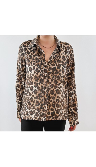 Leopar desen rahat kalıp gömlek