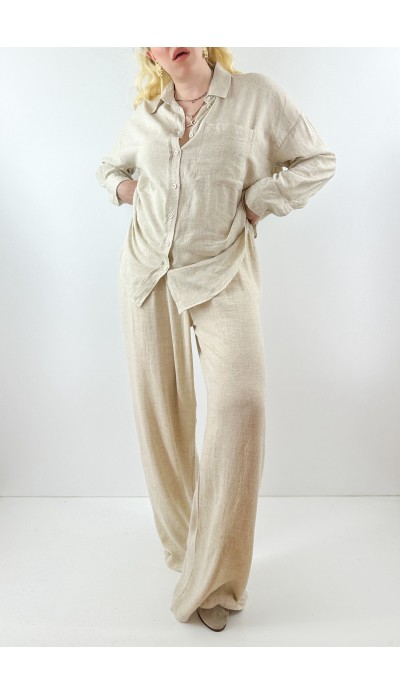 Keten rahat kalıp geniş paça pantolon