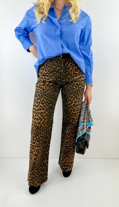 Leopar desen palazzo kot pantolon