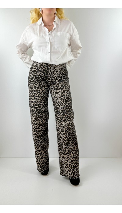 Leopar desen palazzo kot pantolon