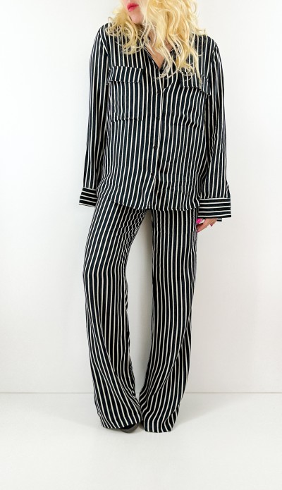 White striped shirt pants set