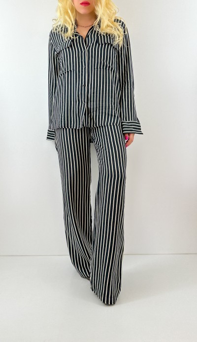 White striped shirt pants set