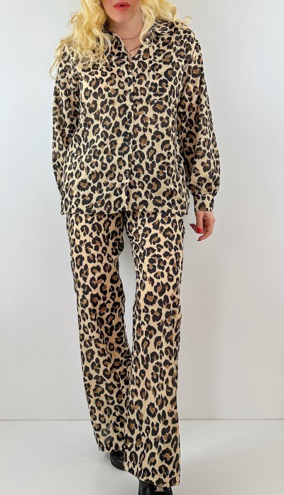 Leopard print shirt pants set