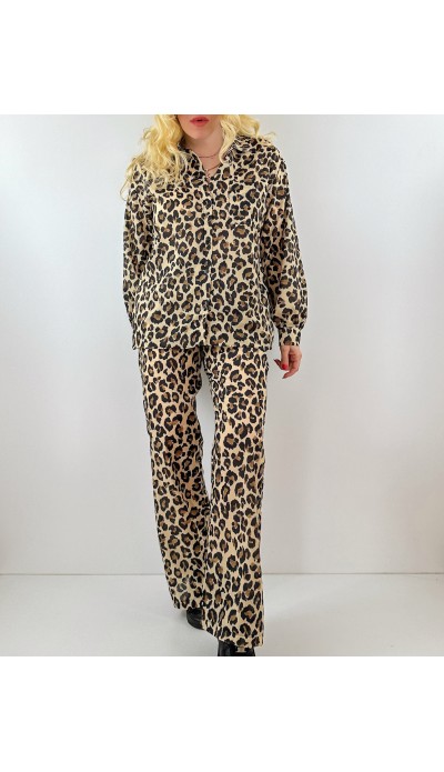 Leopar desen gömlek pantolon takım