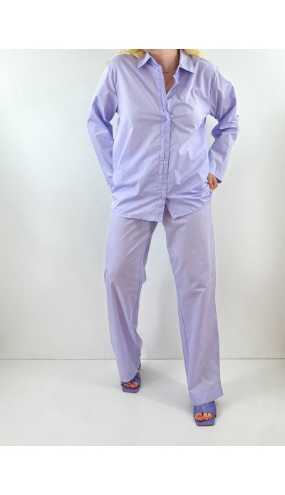 Lila poplin gömlek pantolon takım