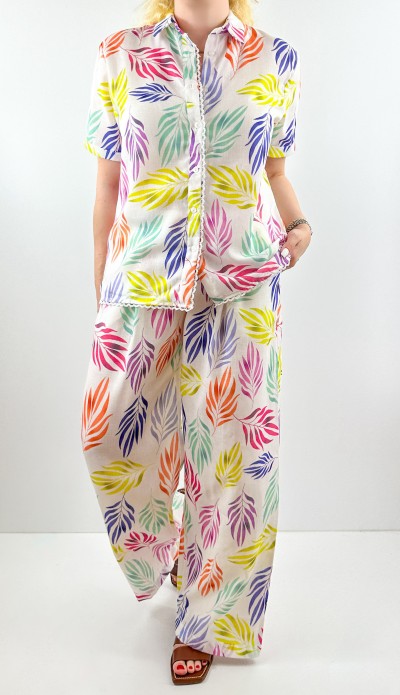 Colorful linen blenc shirt pants set