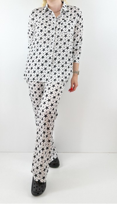 Star printed sateen shirt pants set