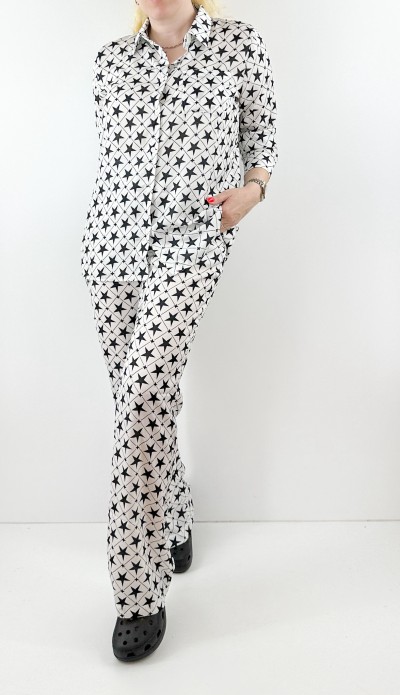 Star printed sateen shirt pants set