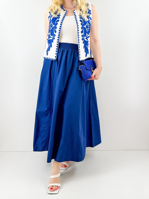Blue embroidery detailed vest