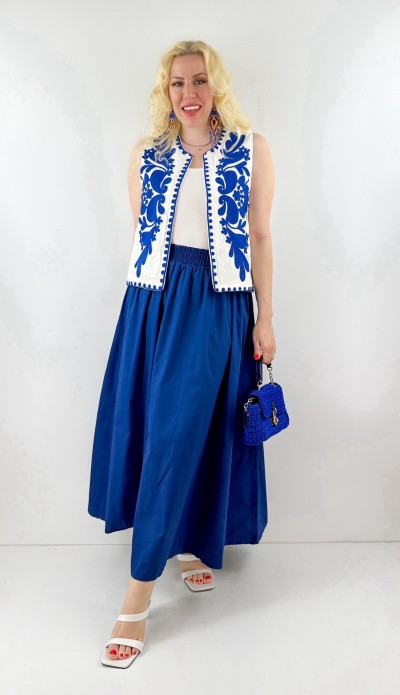 Blue embroidery detailed vest