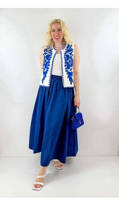 Mavi nakış detaylı tasarım yelek