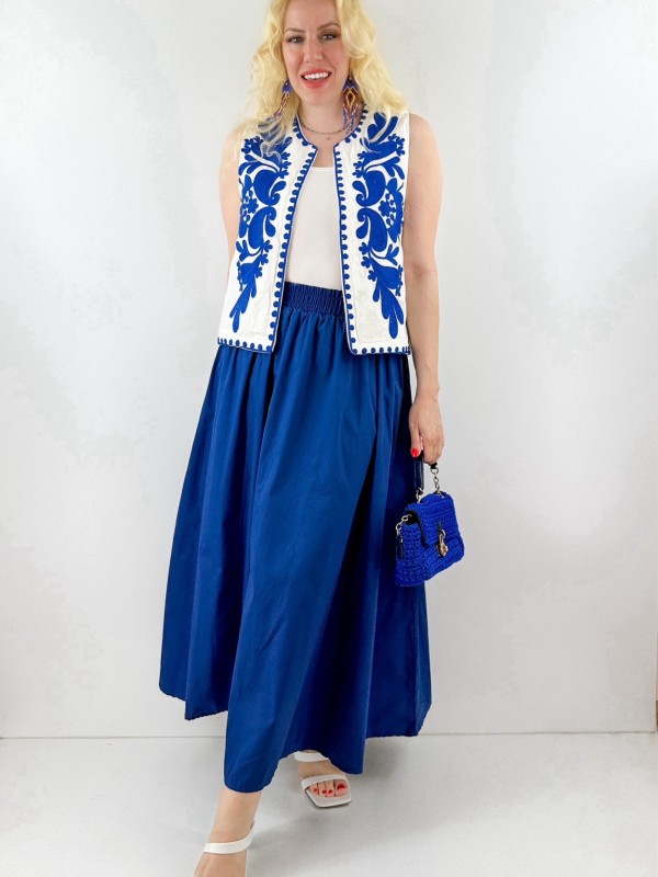 Blue embroidery detailed vest