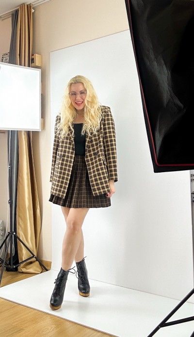 Ekose desen rahat kalıp blazer ceket