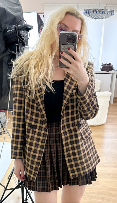 Ekose desen rahat kalıp blazer ceket