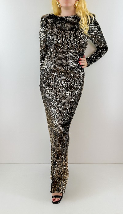 Tamamen altın payet kaplama maxi elbise