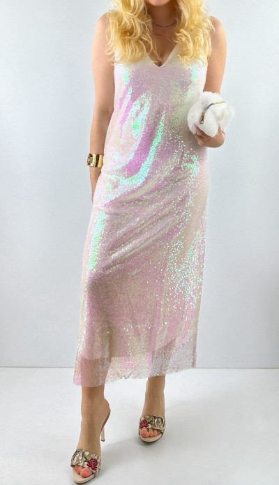 Beyaz payetli maxi elbise