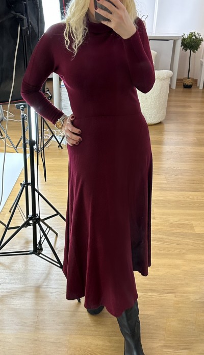 Bordo balıkçı triko elbise