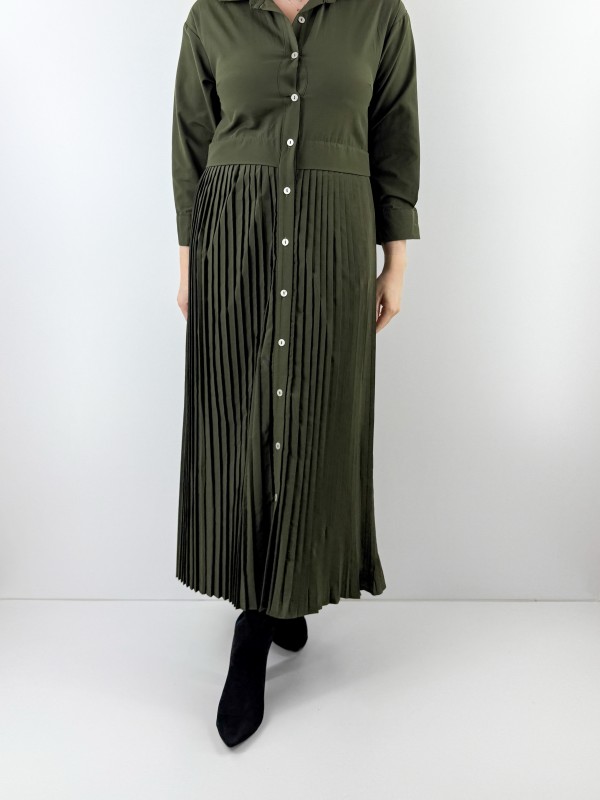 Pleated combine shirt dress