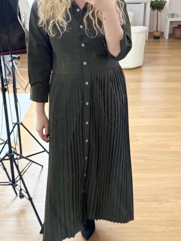 Pleated combine shirt dress