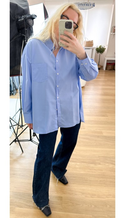 Mavi oversize kalıp poplin gömlek 