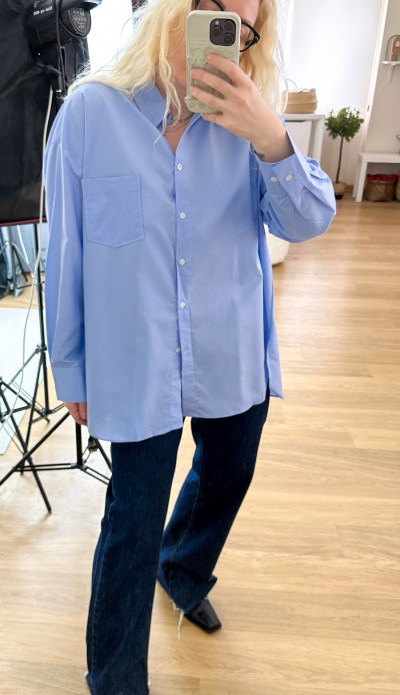 Mavi oversize kalıp poplin gömlek 