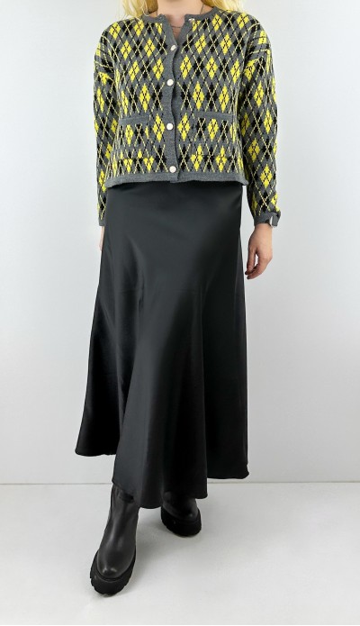 Baklava desenli sarı gri hırka