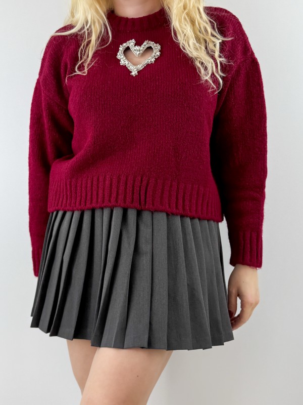 Heart shaped cut out burgandy jumper