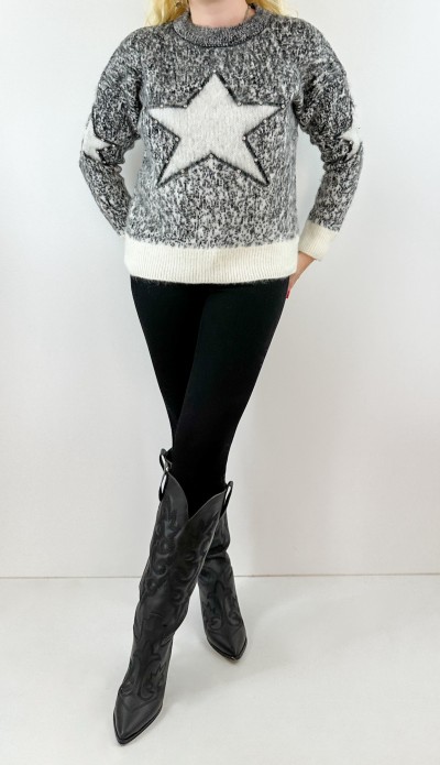 Yıldız detaylı yünlü kazak