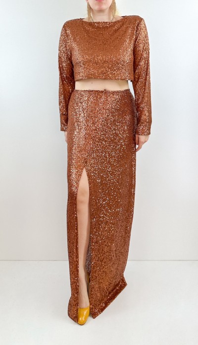 Brown sequin blouse skirt set