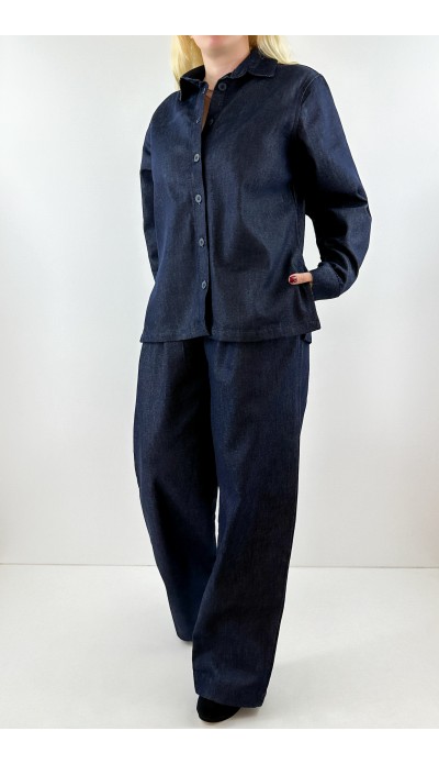 Koyu mavi kot gömlek pantolon takım