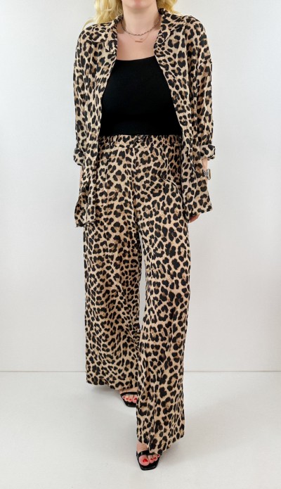 Leopar desen mevsimlik gömlek pantolon takım