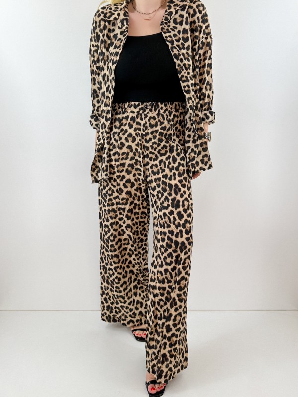 Leopard print shirt pants set