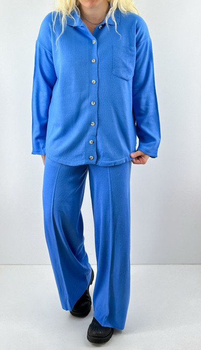 Blue knit shirt pants set