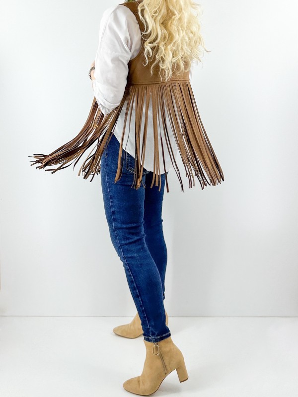 Brown fringed suede vest