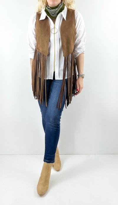 Brown fringed suede vest