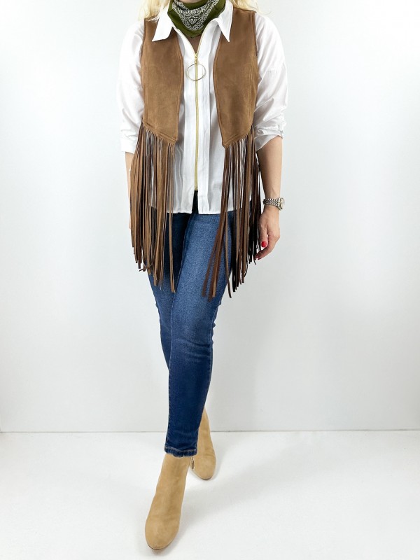 Brown fringed suede vest