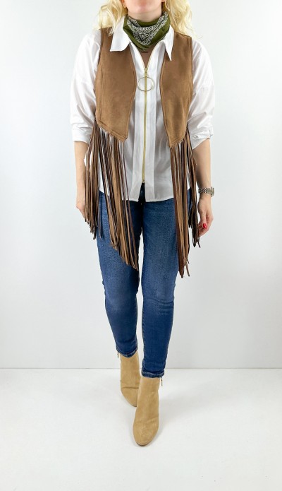 Brown fringed suede vest