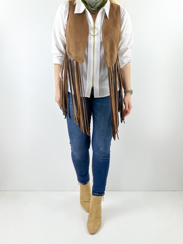 Brown fringed suede vest