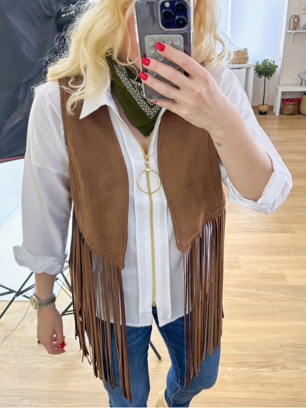 Brown fringed suede vest