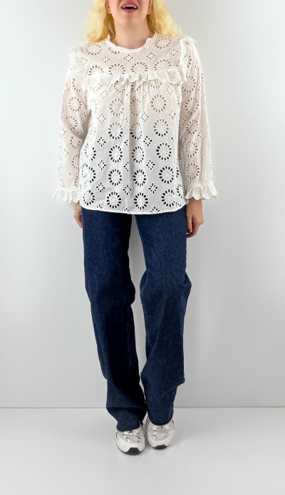 White frilled blouse