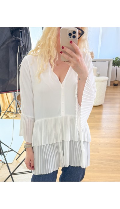 Pliseli beyaz şifon gömlek 
