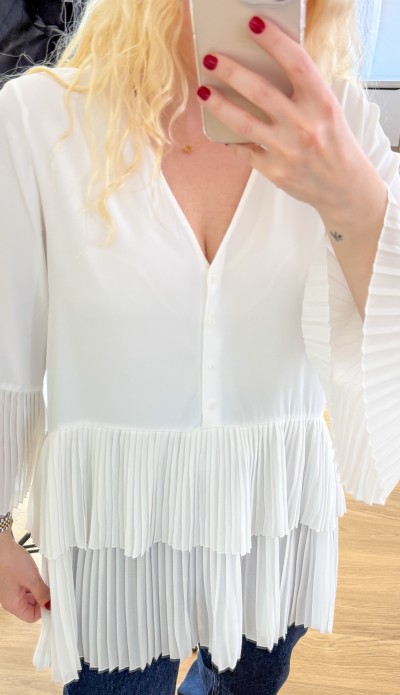 Pliseli beyaz şifon gömlek 
